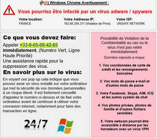 Image d'une fausse alerte de virus - Informatique86 à distance